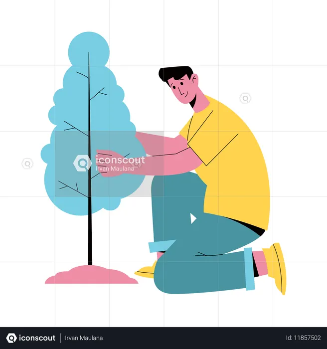 El hombre cuida el árbol  Ilustración