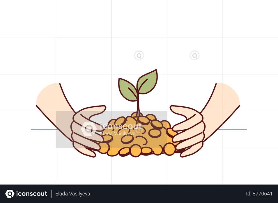 Hombre cultivando planta de dinero  Ilustración