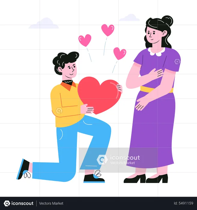 Hombre dando corazón a su novia  Ilustración