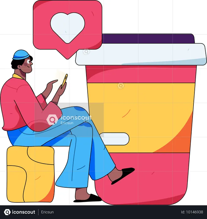 Hombre dando like para cafe  Ilustración