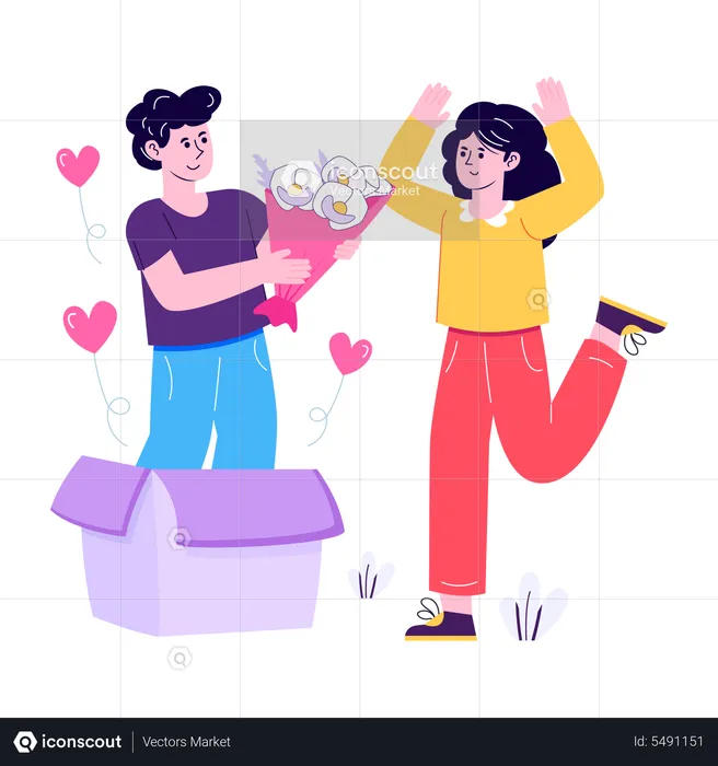 Hombre dando sorpresa a su novia  Ilustración