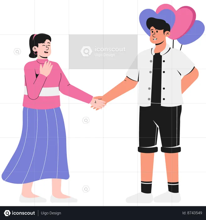 Hombre dando globo en forma de corazón a su pareja en el día de San Valentín  Ilustración