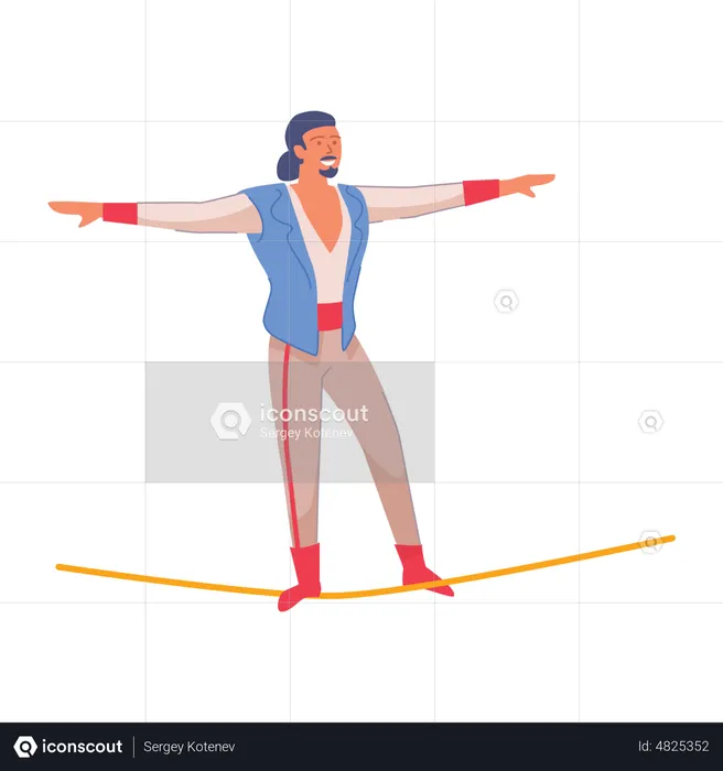 Hombre de circo caminando sobre una cuerda  Ilustración