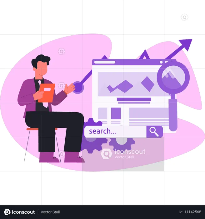 Hombre de negocios buscando fotos de la galería  Ilustración