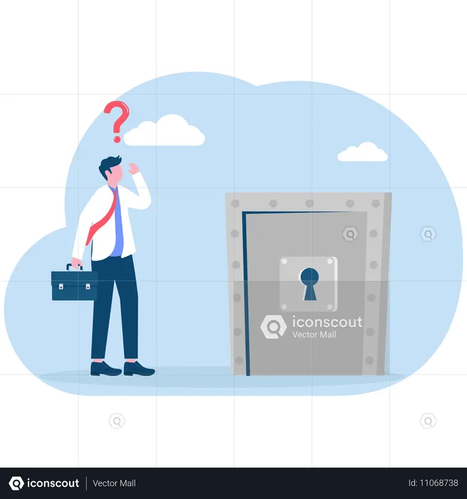 Hombre de negocios confundido tomando una decisión comercial  Ilustración