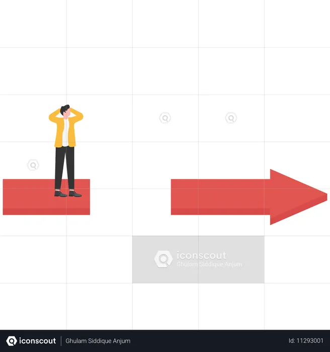 Hombre de negocios de pie sobre una flecha con la última pieza del rompecabezas  Ilustración