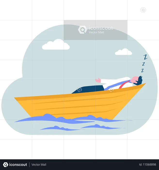 Hombre de negocios durmiendo en un barco  Ilustración