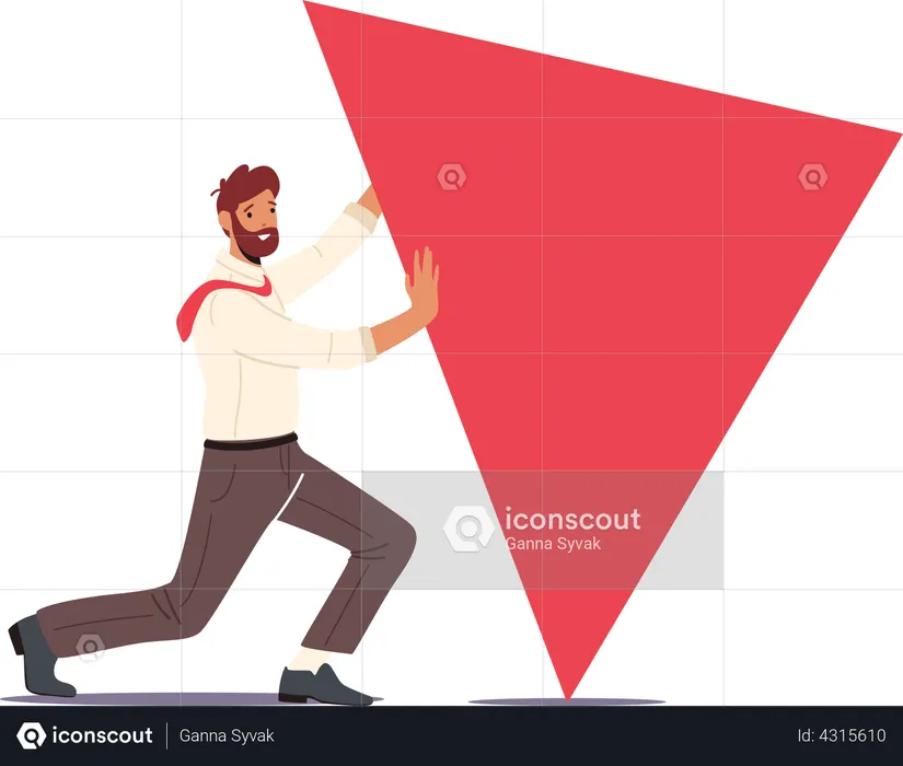 Hombre de negocios empujando forma triangular  Ilustración