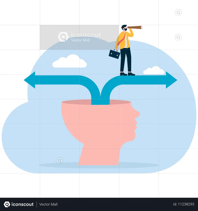 Hombre de negocios buscando la dirección correcta  Ilustración