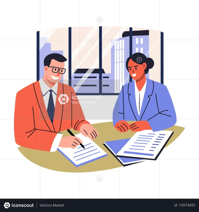 Hombre de negocios firmando contrato  Ilustración