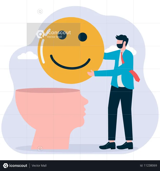 Hombre de negocios haciendo pensamiento positivo  Ilustración