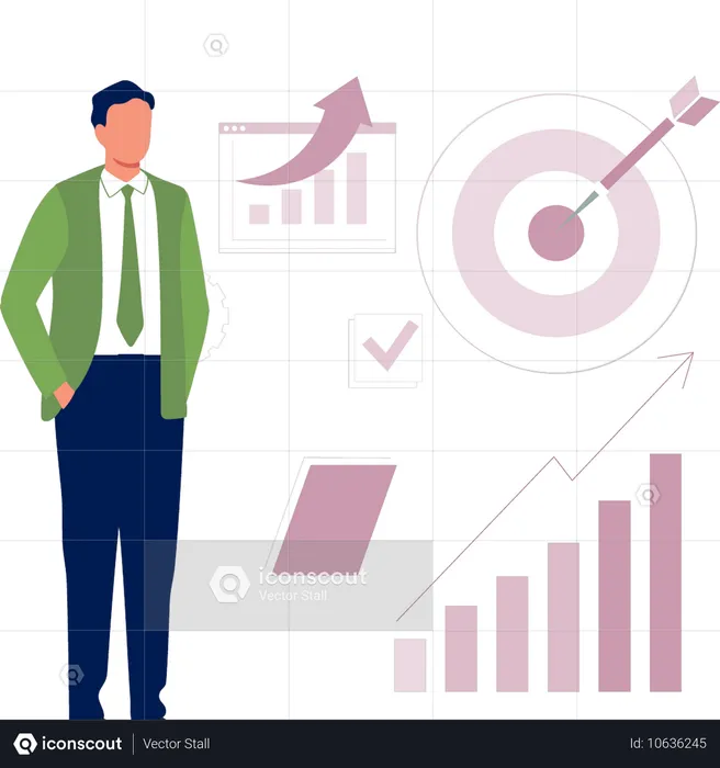 Hombre de negocios mirando el gráfico de crecimiento empresarial  Ilustración