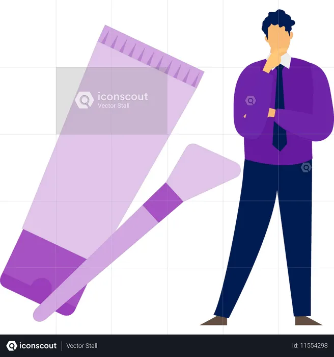 Hombre de negocios pensando en base y pincel  Ilustración