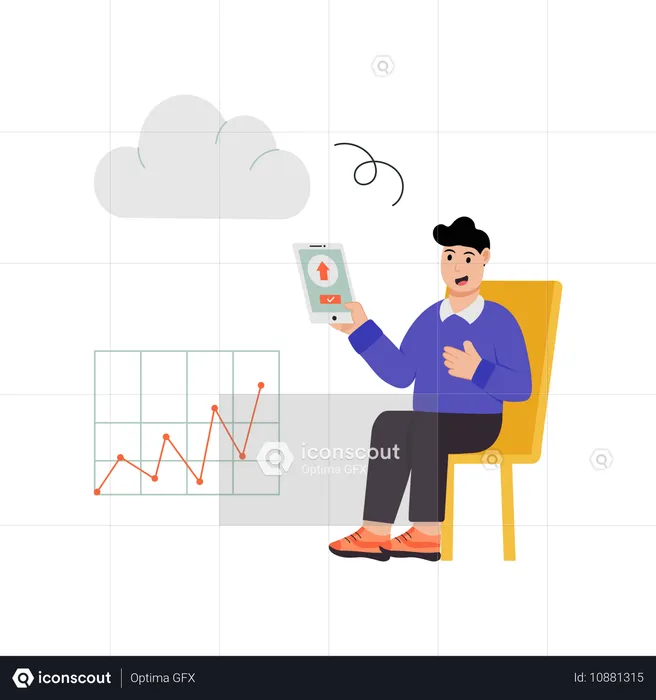 Hombre de negocios que utiliza un teléfono inteligente para realizar análisis  Ilustración