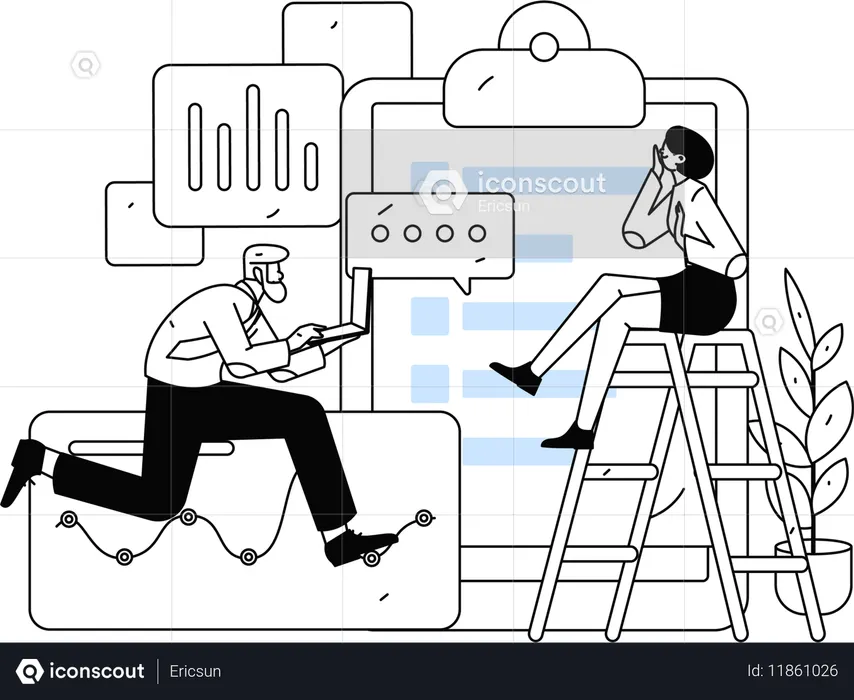 Hombre de negocios trabajando en la tarea  Ilustración