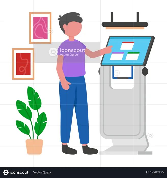 Hombre de negocios usando un quiosco bancario  Ilustración