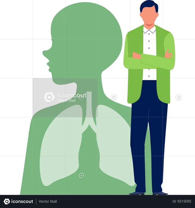 Hombre de pie con informe de pulmones  Ilustración