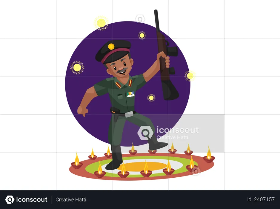 Hombre del ejército indio celebrando el festival  Ilustración