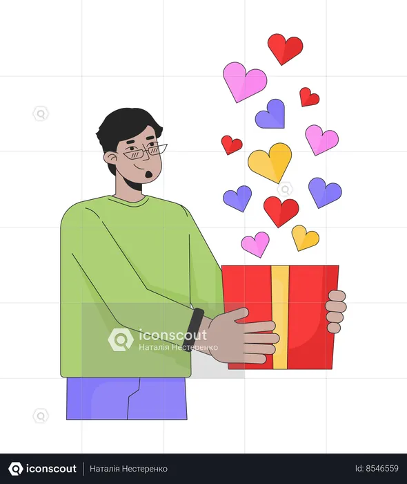 Hombre de Medio Oriente dando regalo de San Valentín  Ilustración