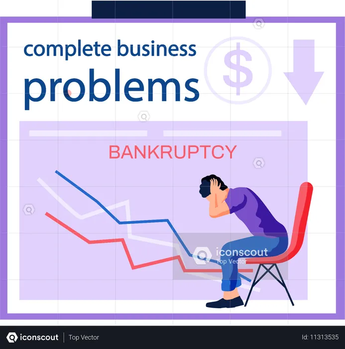 Hombre deprimido asustado por la quiebra y la crisis financiera  Ilustración