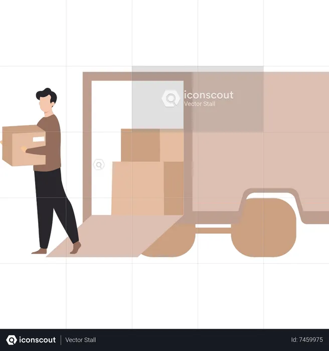 Hombre descargando cajas  Ilustración