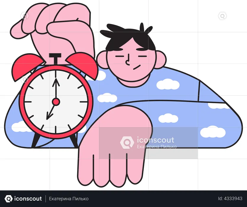 Hombre despertando por alarma  Ilustración