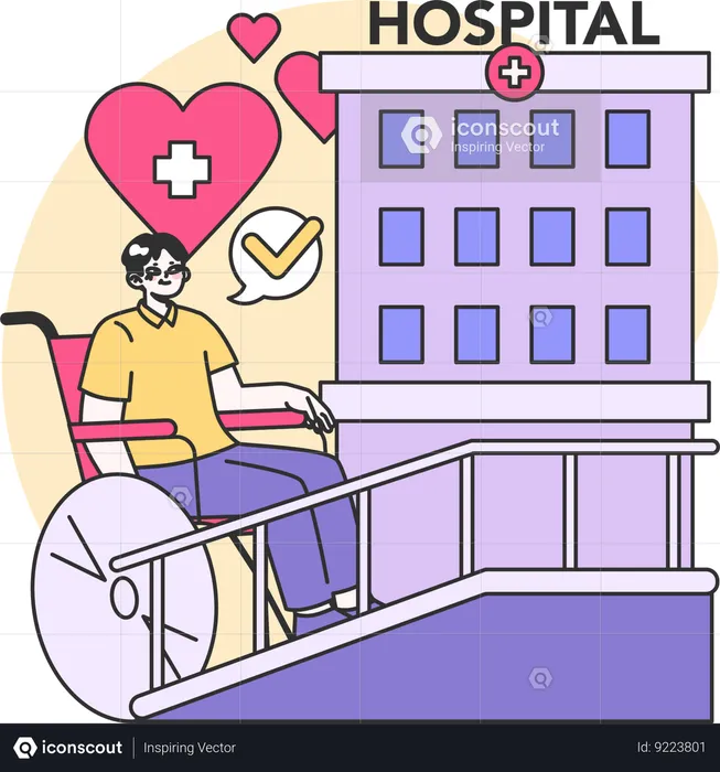 Hombre discapacitado en el hospital  Ilustración