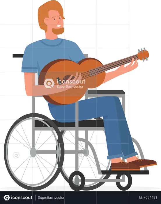 Hombre discapacitado tocando la guitarra  Ilustración