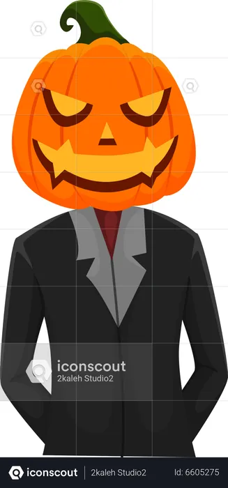 Hombre disfrazado de calabaza  Ilustración