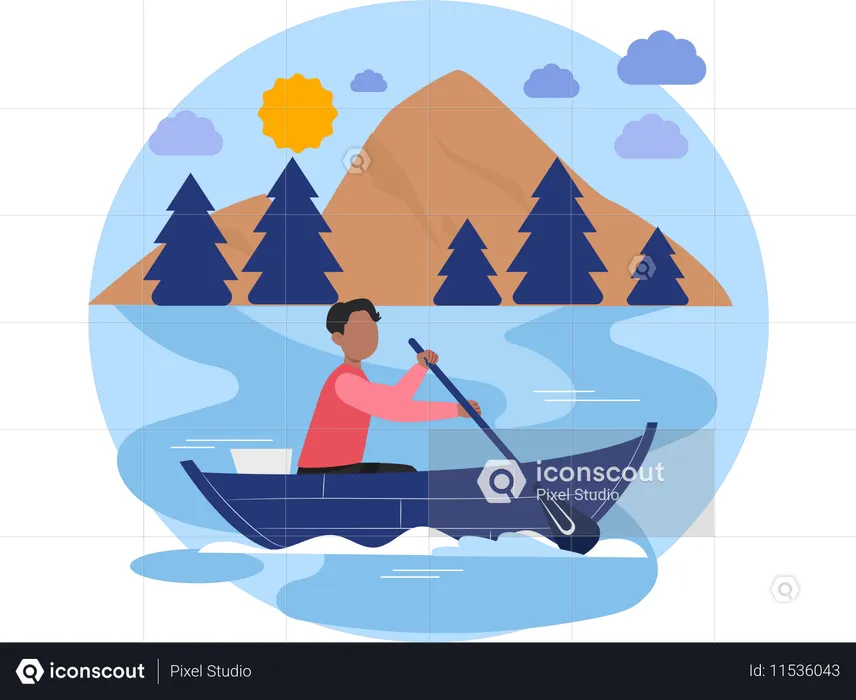 Hombre disfrutando de paseos en bote  Ilustración
