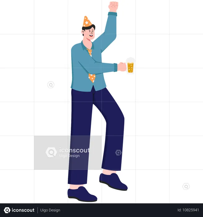 Hombre disfrutando de la fiesta de Nochevieja  Ilustración