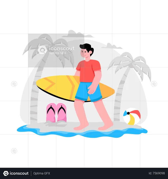 Hombre disfrutando de las vacaciones de verano  Ilustración