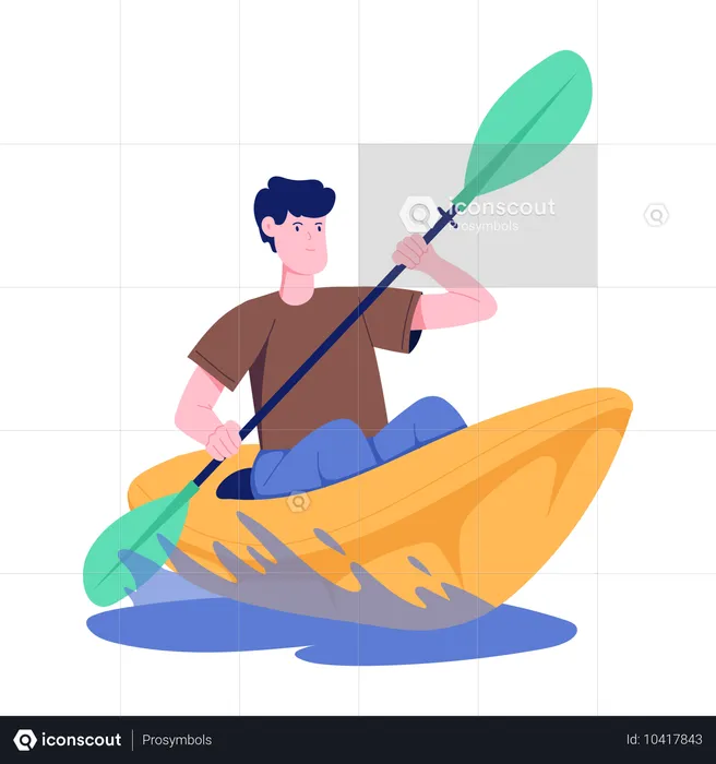 Hombre disfrutando del kayak  Ilustración