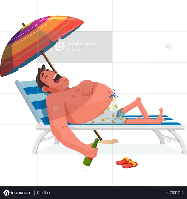 Hombre disfrutando en la playa  Ilustración