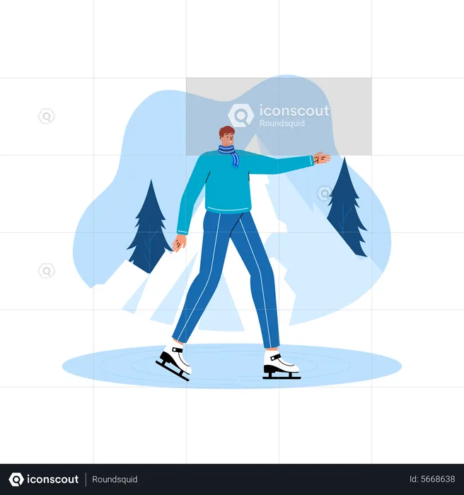 Hombre disfrutando patinando sobre hielo  Ilustración