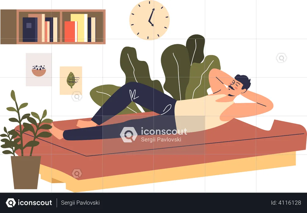 Hombre durmiendo en el entrenador  Ilustración