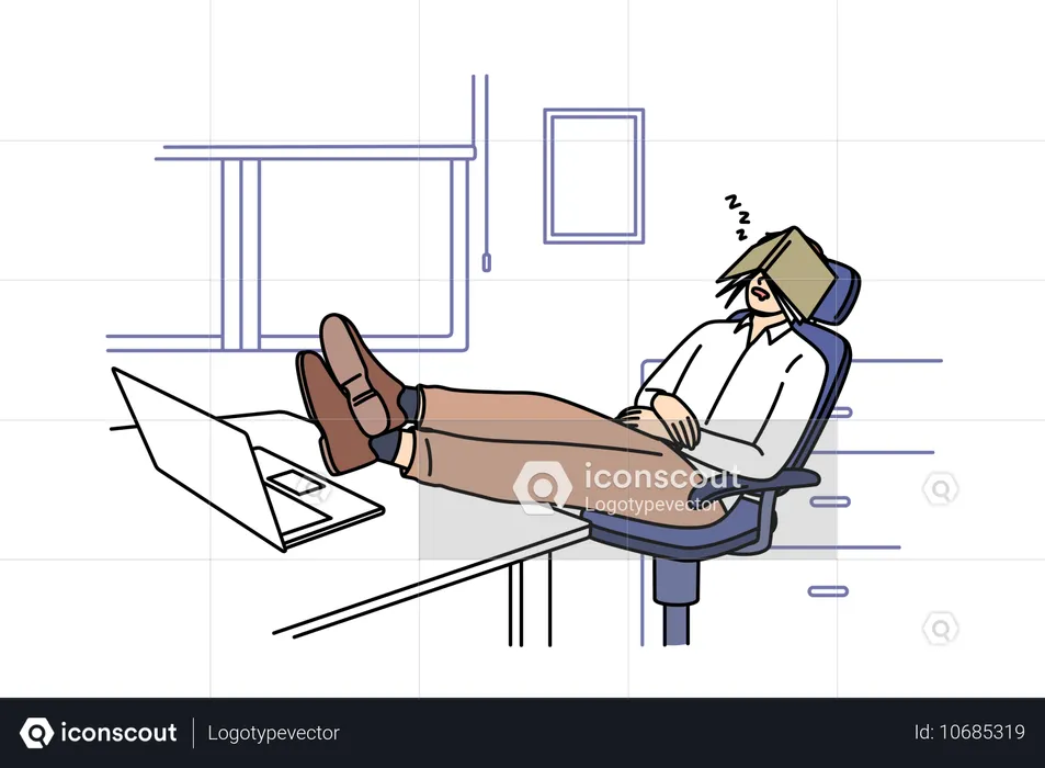 Hombre durmiendo en el lugar de trabajo  Ilustración