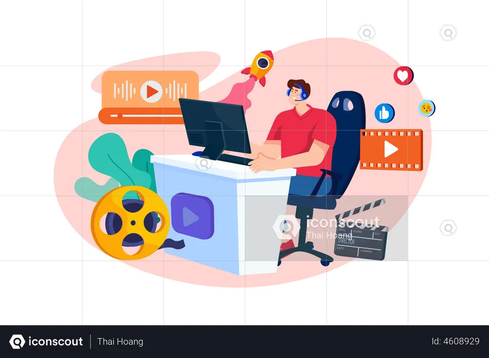 Hombre editando video  Ilustración
