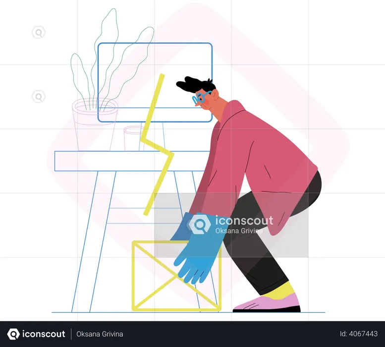 Hombre empacando cosas en caja  Ilustración