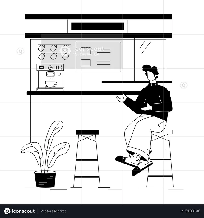 Hombre en cafe  Ilustración