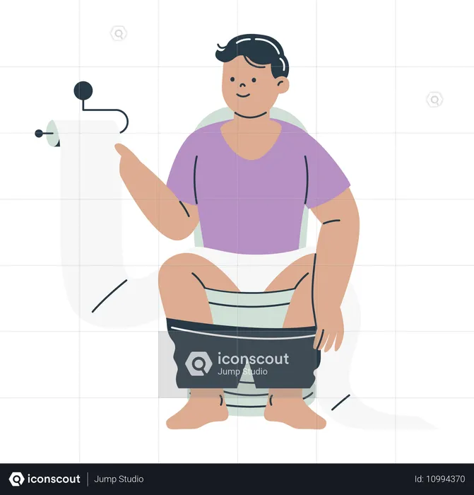 Hombre en el baño con papel higiénico  Ilustración