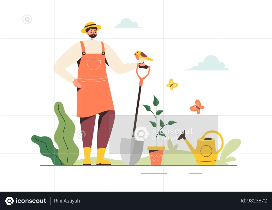 Hombre en el jardín  Ilustración