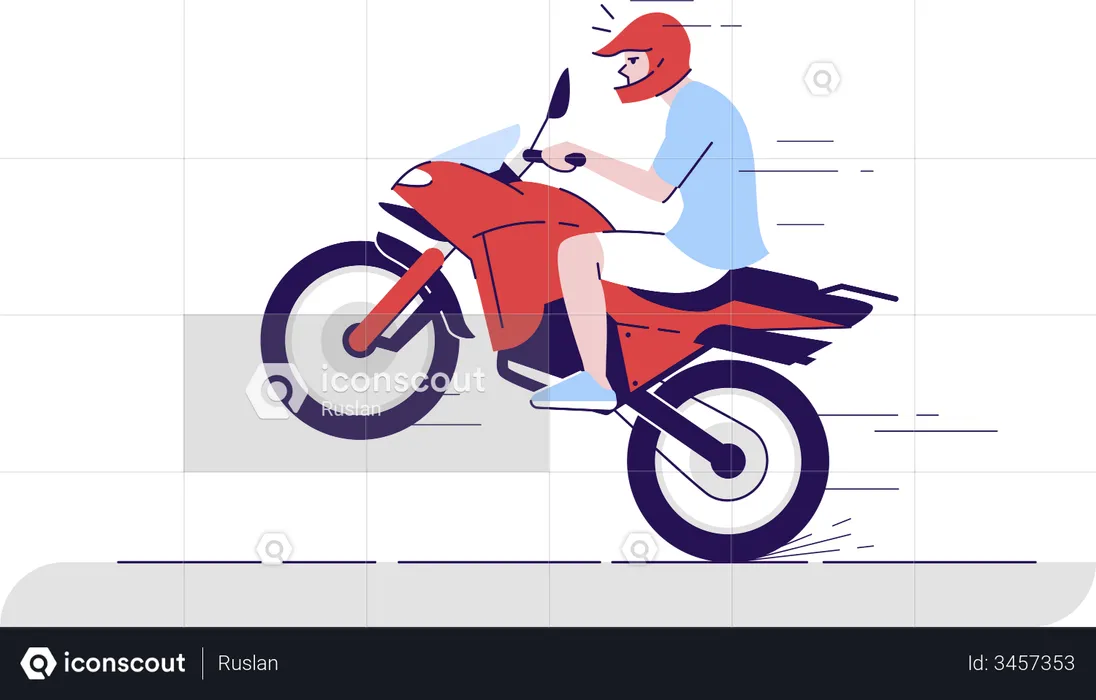 Hombre en moto haciendo acrobacias  Ilustración