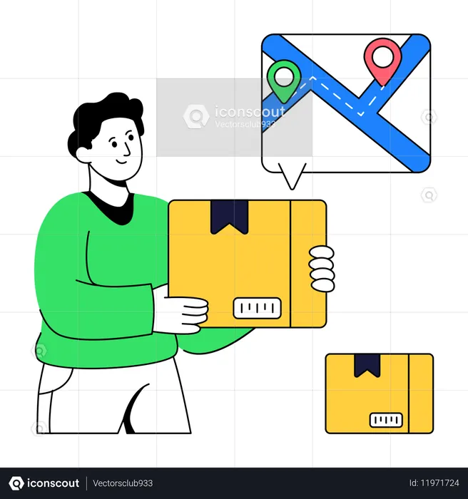 Hombre encuentra la ubicación del paquete  Ilustración