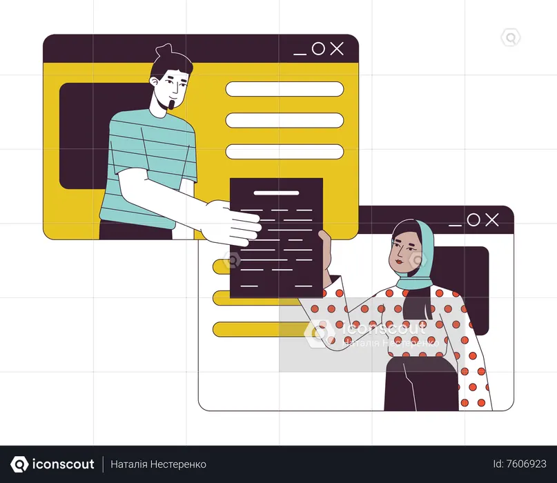 El hombre entrega el documento a la mujer  Ilustración