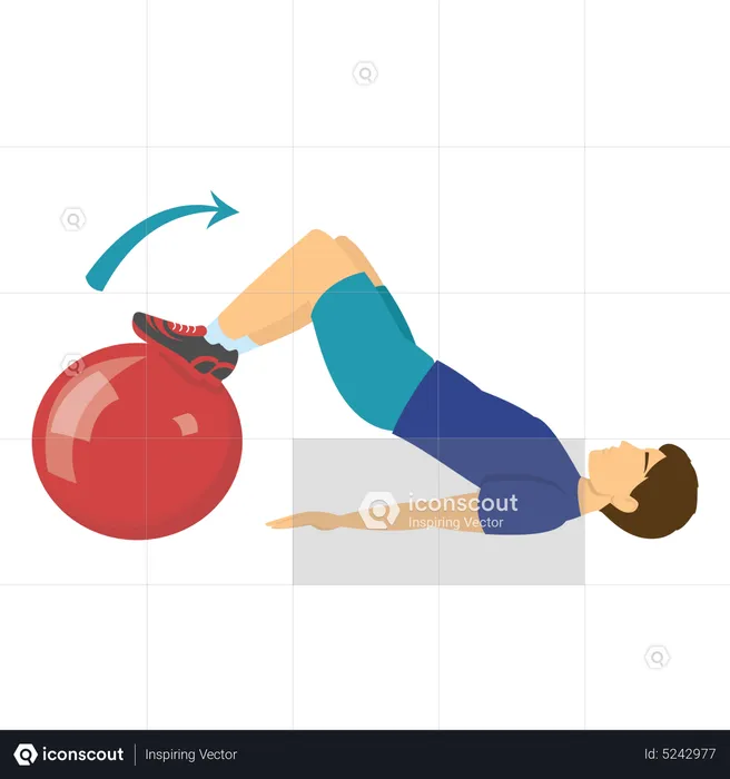 Hombre trabajando con pelota de gimnasia  Ilustración