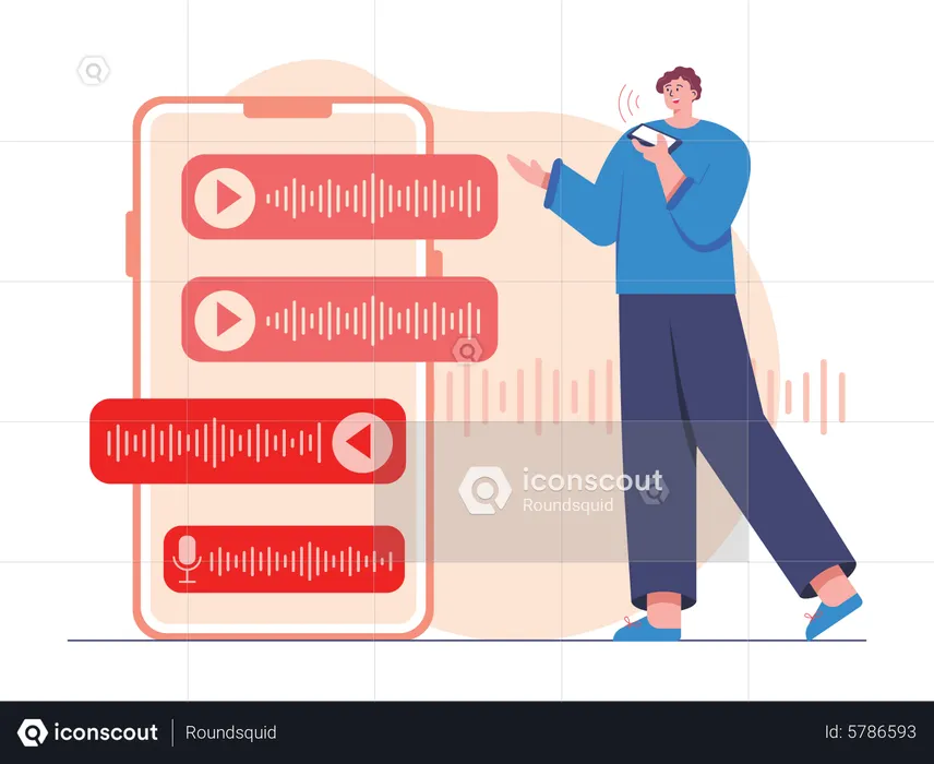 Hombre enviando notas de audio  Ilustración
