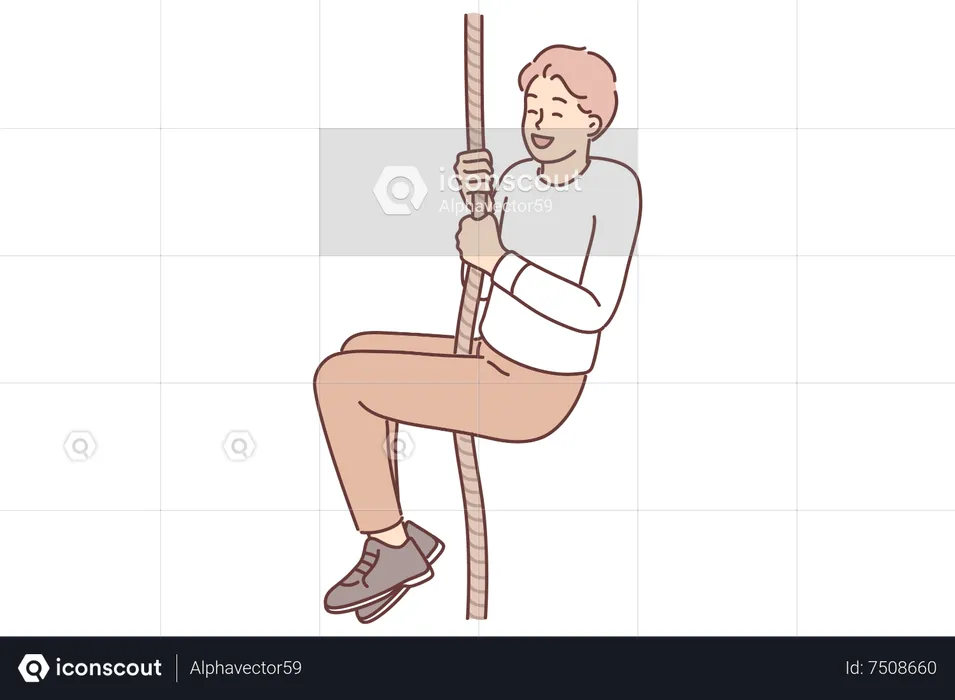 Hombre escalando cuerda  Ilustración