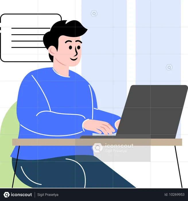 Hombre escribiendo contenido de blog  Ilustración