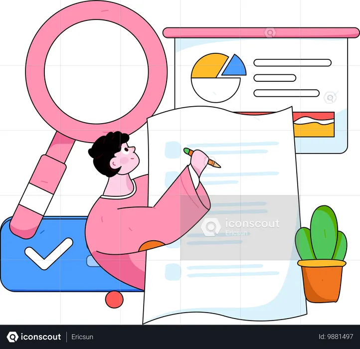 Hombre escribiendo informe de negocios  Ilustración